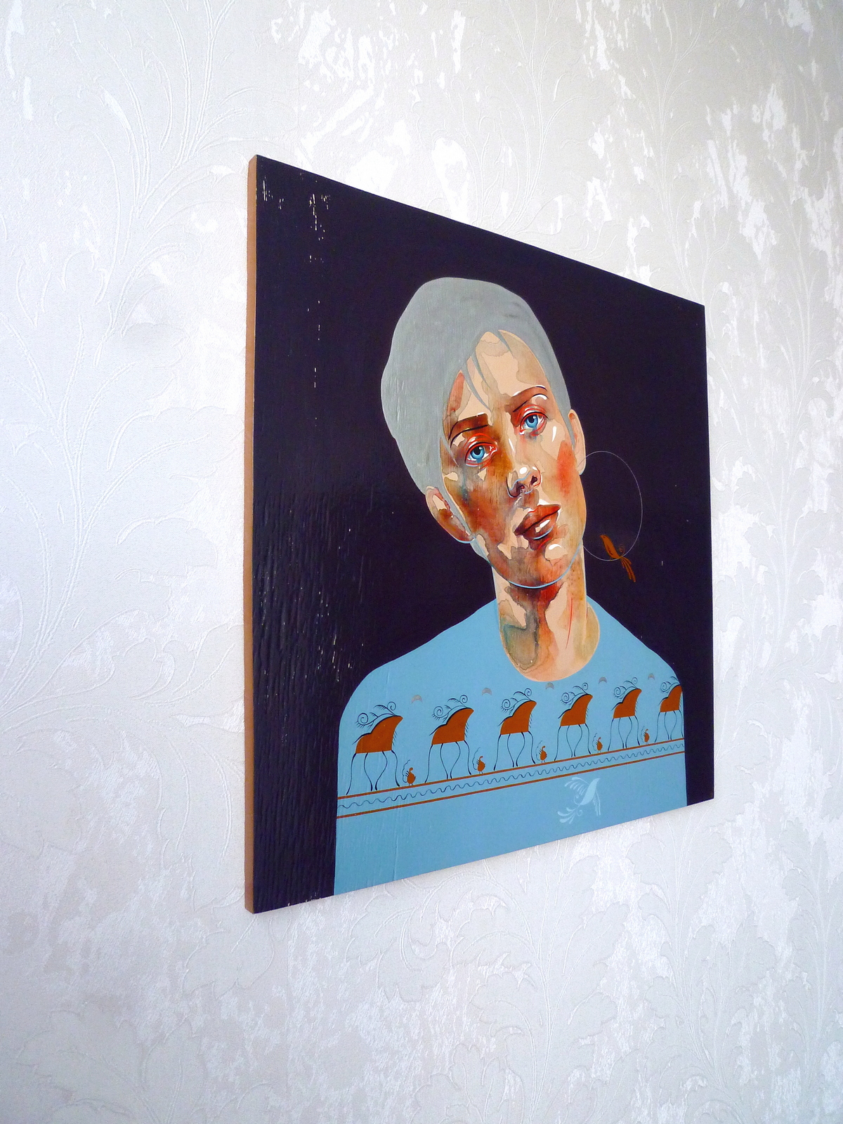 Sentimental youth_ Artist Tatiana Sereda_Mixed media on wood panel_watercolor, acrylic, tempera_45x45 cm_2020