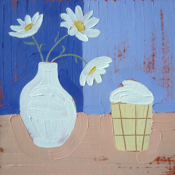 Still life with ice cream and daisies