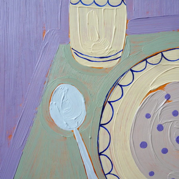 Tatiana Sereda_Oatmeal with blueberries and green tea Oil on cardboard_