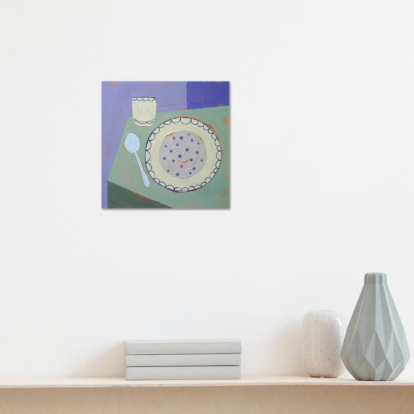 Tatiana Sereda_Oatmeal with blueberries and green tea_Oil on cardboard_20x20 cm_